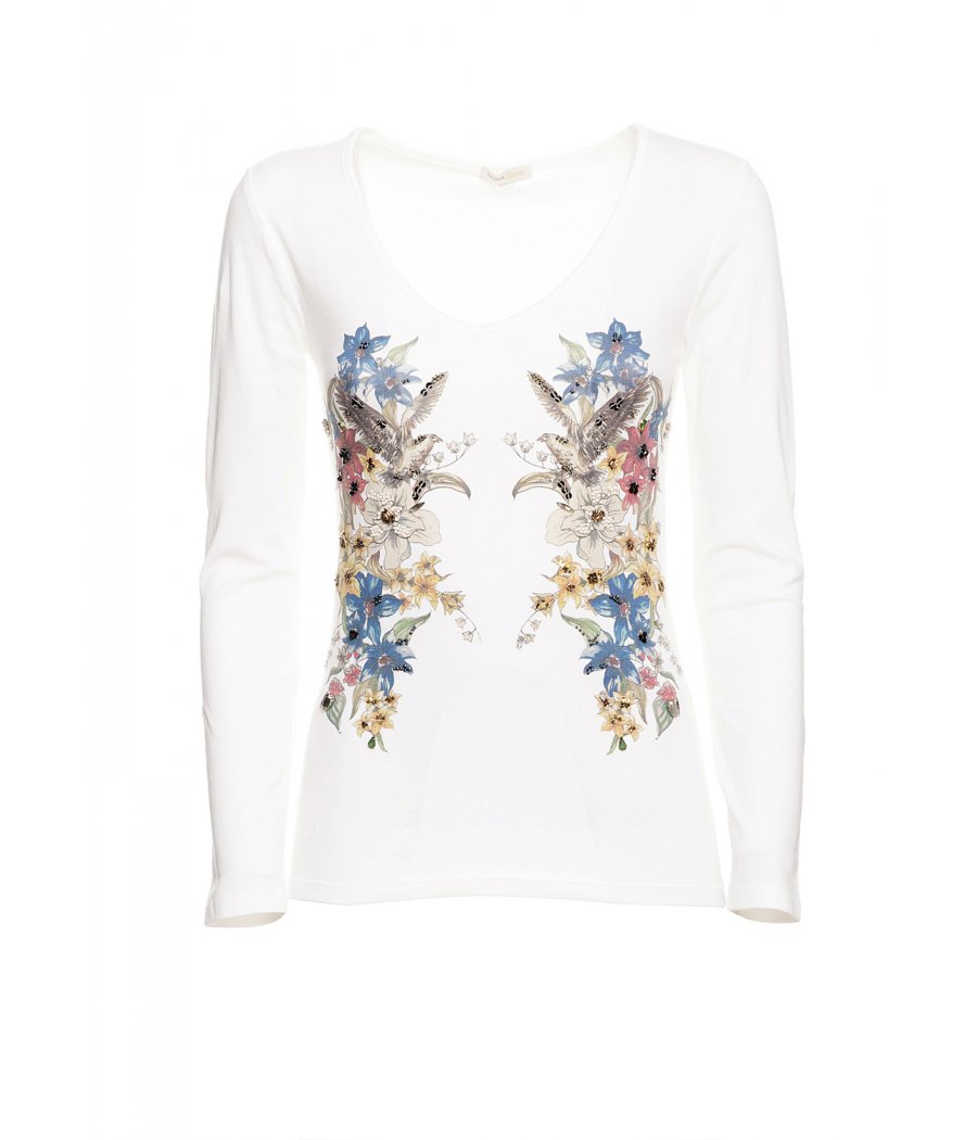 MAGLIA RICAMO PERLINE DISEGNO FIORI