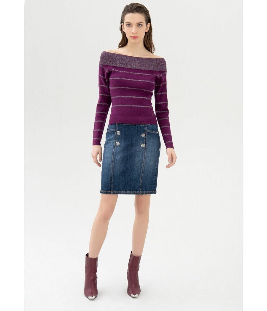 MAGLIA SCOLLO bardot RIGHE LUREX