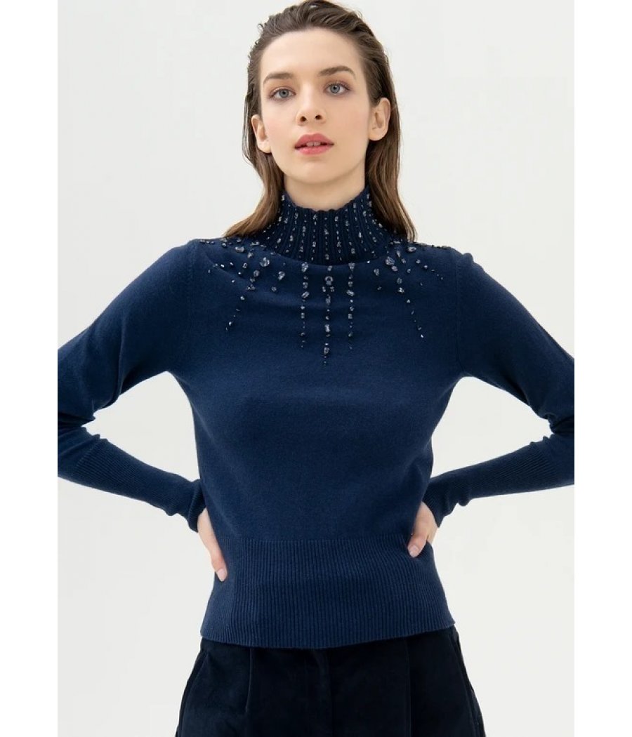 MAGLIONE COLLO ALTO APPLICAZIONI PIETRE