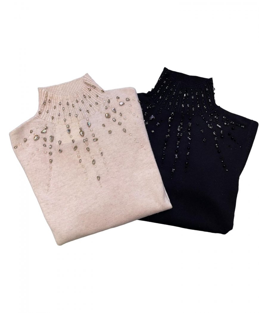 MAGLIONE COLLO ALTO APPLICAZIONI PIETRE