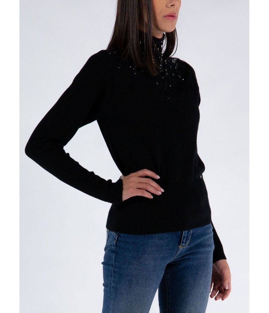 MAGLIONE COLLO ALTO APPLICAZIONI PIETRE