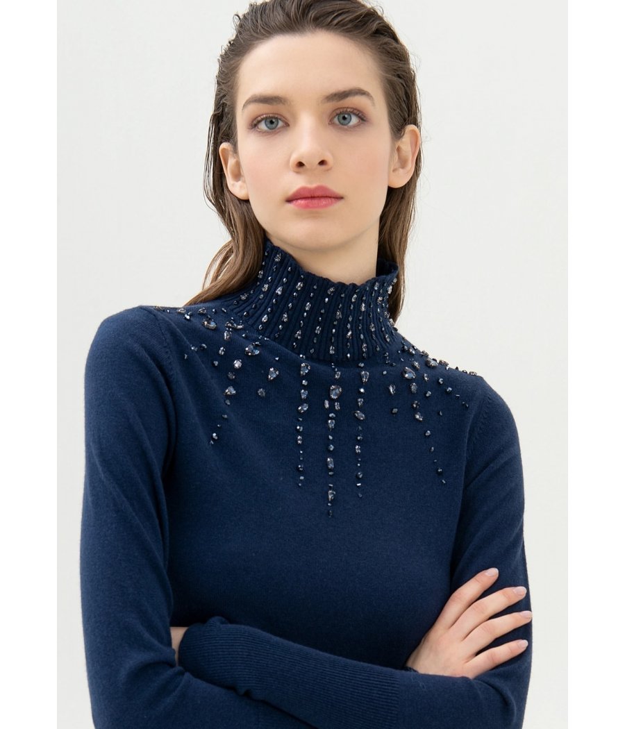 MAGLIONE COLLO ALTO APPLICAZIONI PIETRE