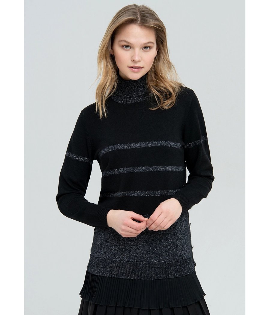 MAGLIA LUNGA COLLO ALTO STRISCE LUREX