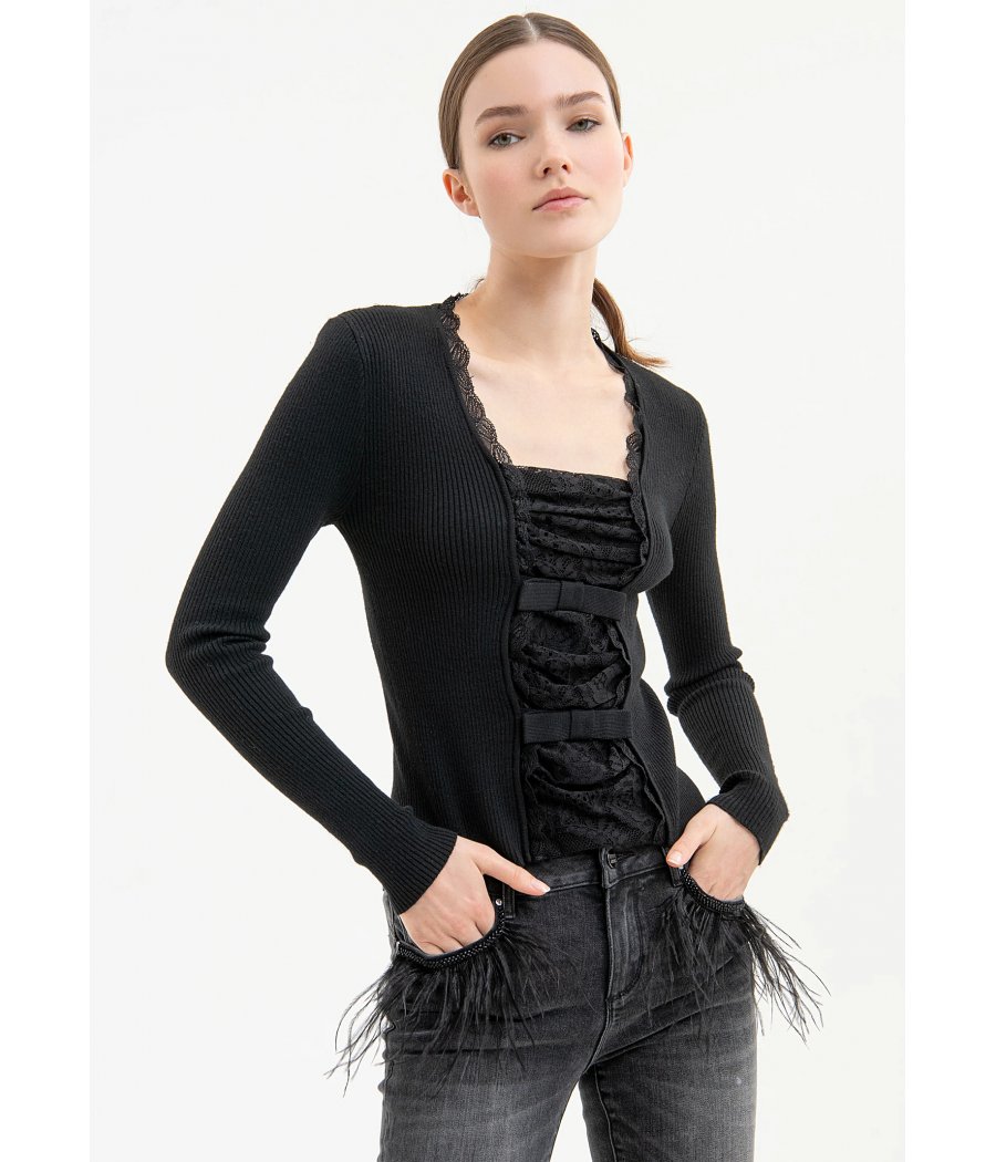 MAGLIA ML DETTAGLI PIZZO EFFETTO TWINSET