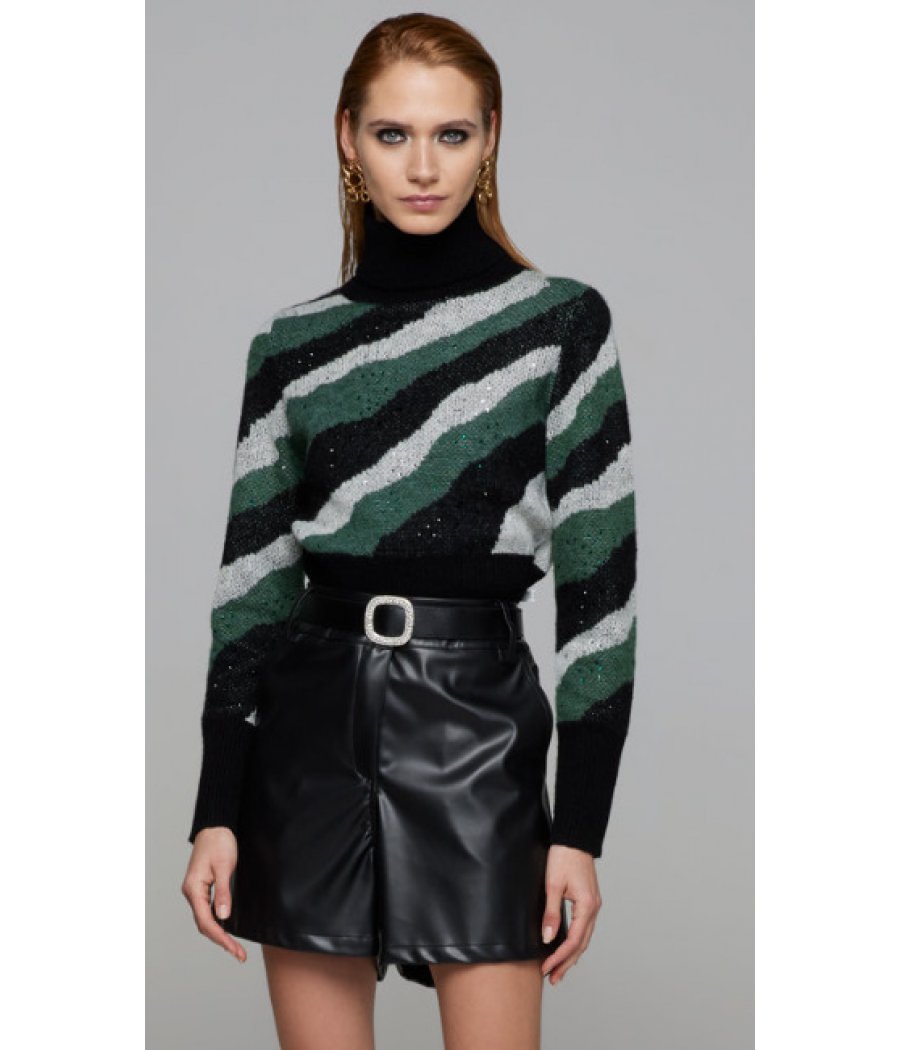 MAGLIONE COLLO ALTO RIGHE OBLIQUE 3COLOR