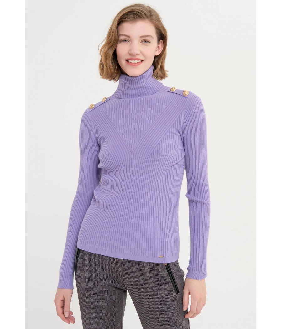 MAGLIA COLLO ALTO COSTINE BOTTONI ORO SP