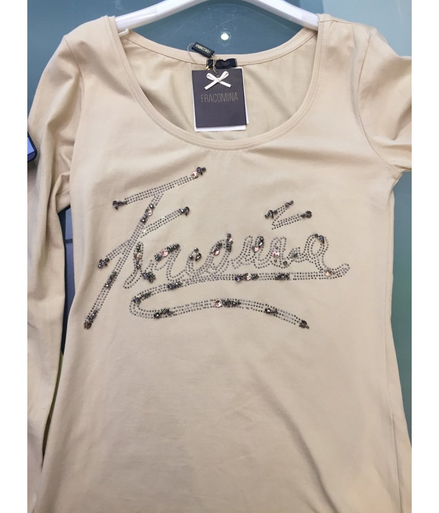 MAGLIA M.LUNGA SCRITTA STRASS E PERLINE