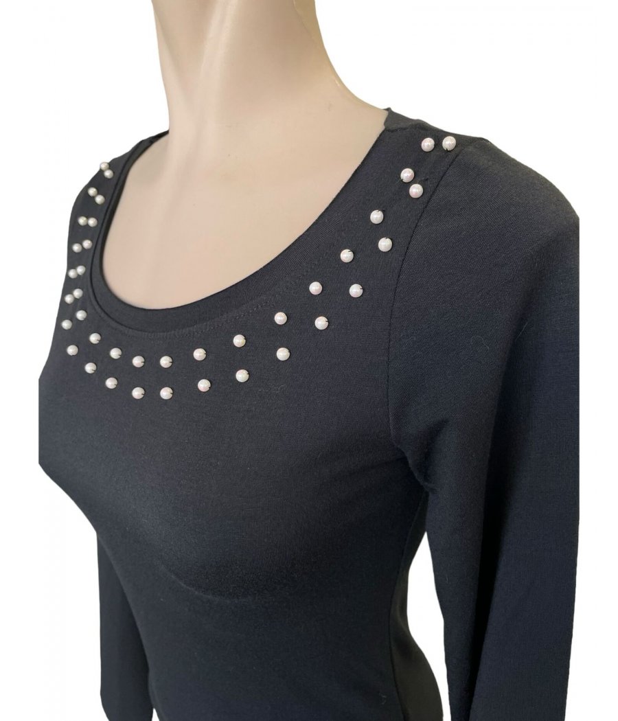 MAGLIA SCOLLO PERLE M.LUNGA