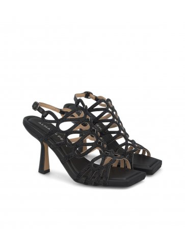 SANDALO GABBIA STRASS T.ALTO VERA PELLE