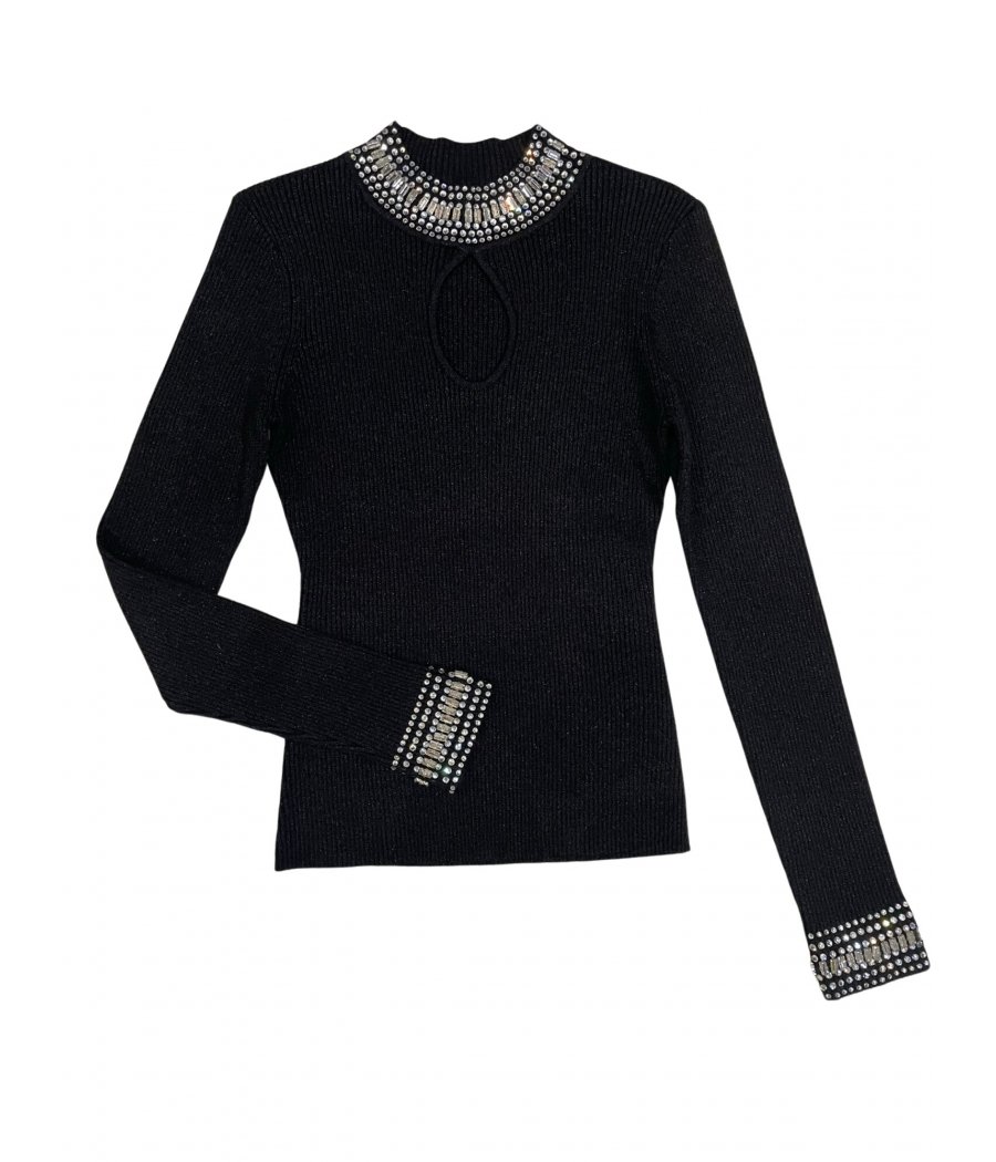 MAGLIA COLLO ALTO STRASS E POLSINI