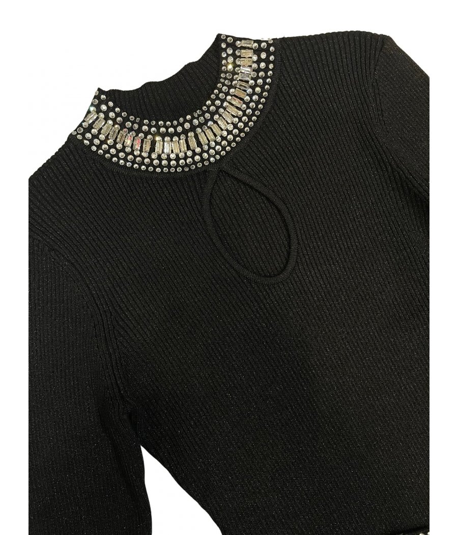 MAGLIA COLLO ALTO STRASS E POLSINI