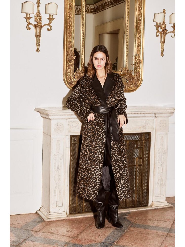 CAPPOTTO LUNGO MACULATO CINTA PELLE