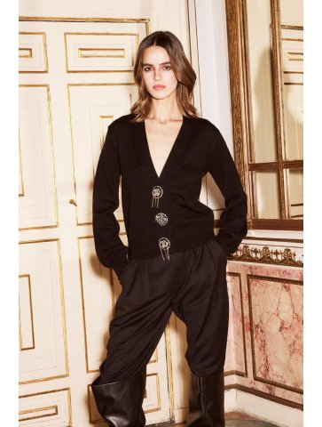 CARDIGAN SCOLLO V  BOTTONI GIOIELLO LANA
