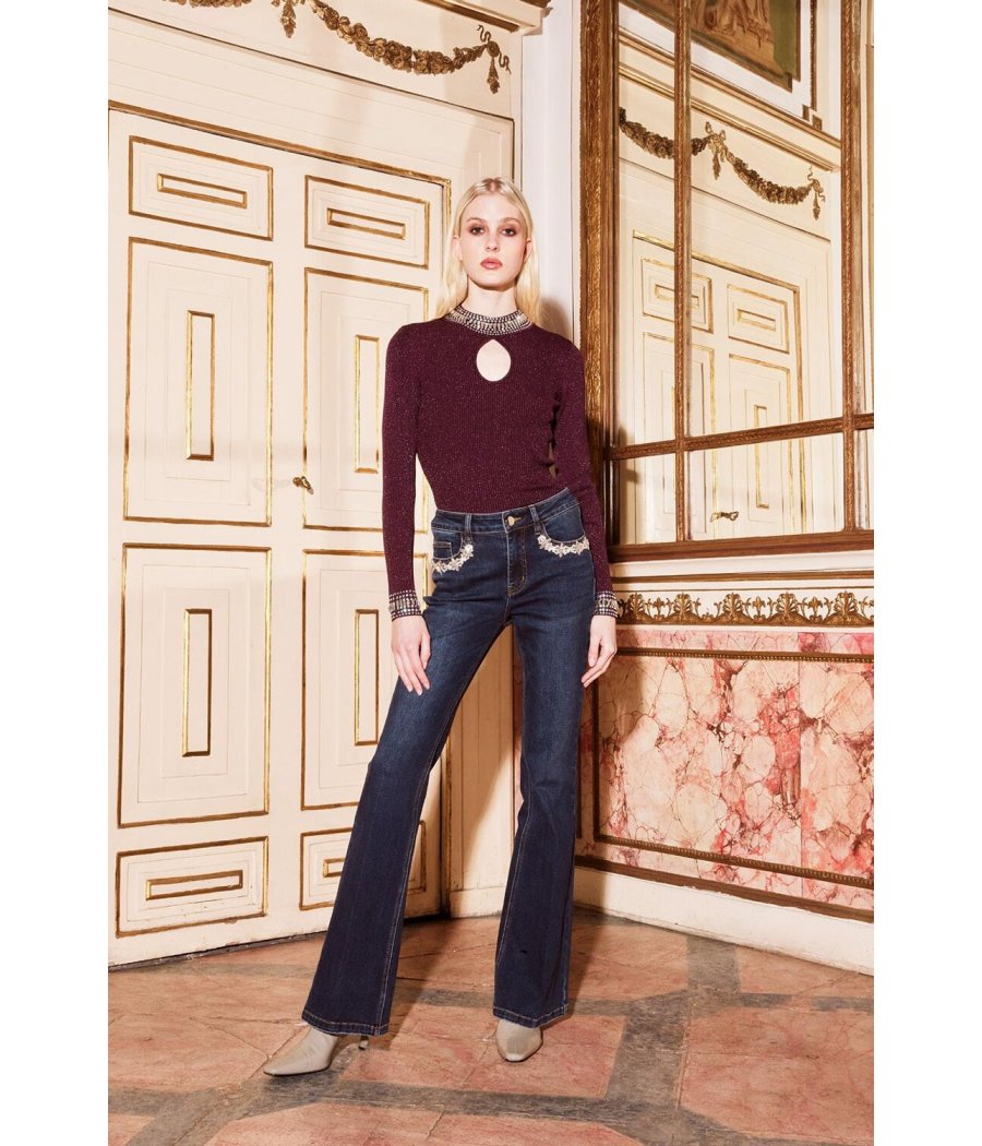 MAGLIA COLLO ALTO STRASS E POLSINI