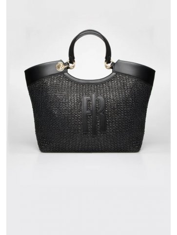 BORSA TOTE EFFETTO RAFFIA LOGO PELLE