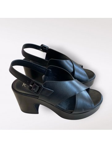 Sandalo Doppia Fascia Tacco Largo Made In Italy Donna 57274