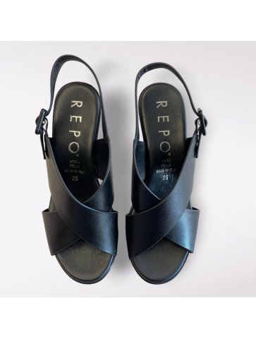 Sandalo Doppia Fascia Tacco Largo Made In Italy Donna 57274