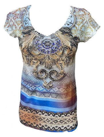 Maglia Fantasia Strass Boho Chic Donna 3773561