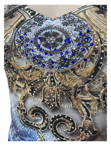 Maglia Fantasia Strass Boho Chic Donna 3773561