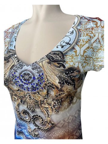Maglia Fantasia Strass Boho Chic Donna 3773561